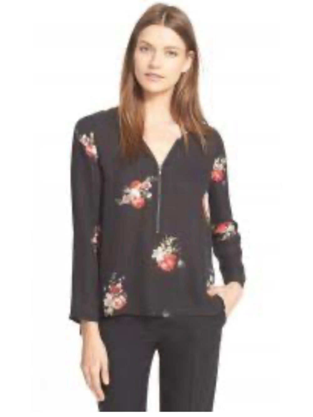 The Kooples Floral Crepe Silk Zip Front Top 1/S